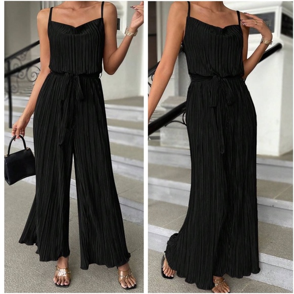 Luxe Pleated Belted Wide Leg Cami Jumpsuit - Picture 2 of 4